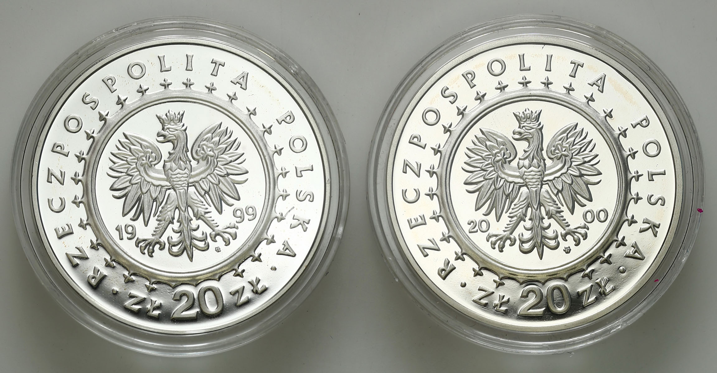 III RP. 20 złotych 1999 - 2000 Pałac Potockich Radzyń Podlaski i Pałac w Wilanowie, zestaw 2 sztuk